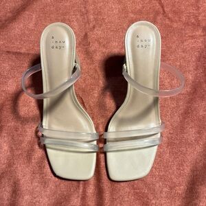 Nude Block Heels with Clear Straps